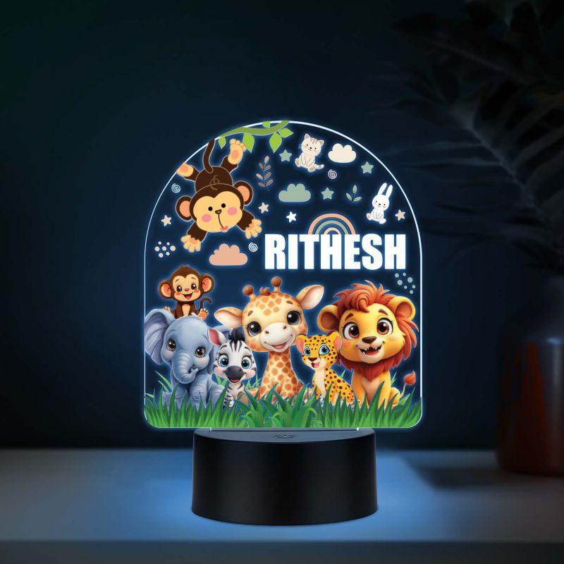 Personalized Jungle Theme UV Print 7 Color LED Night Lamp Kids Room Decor Light